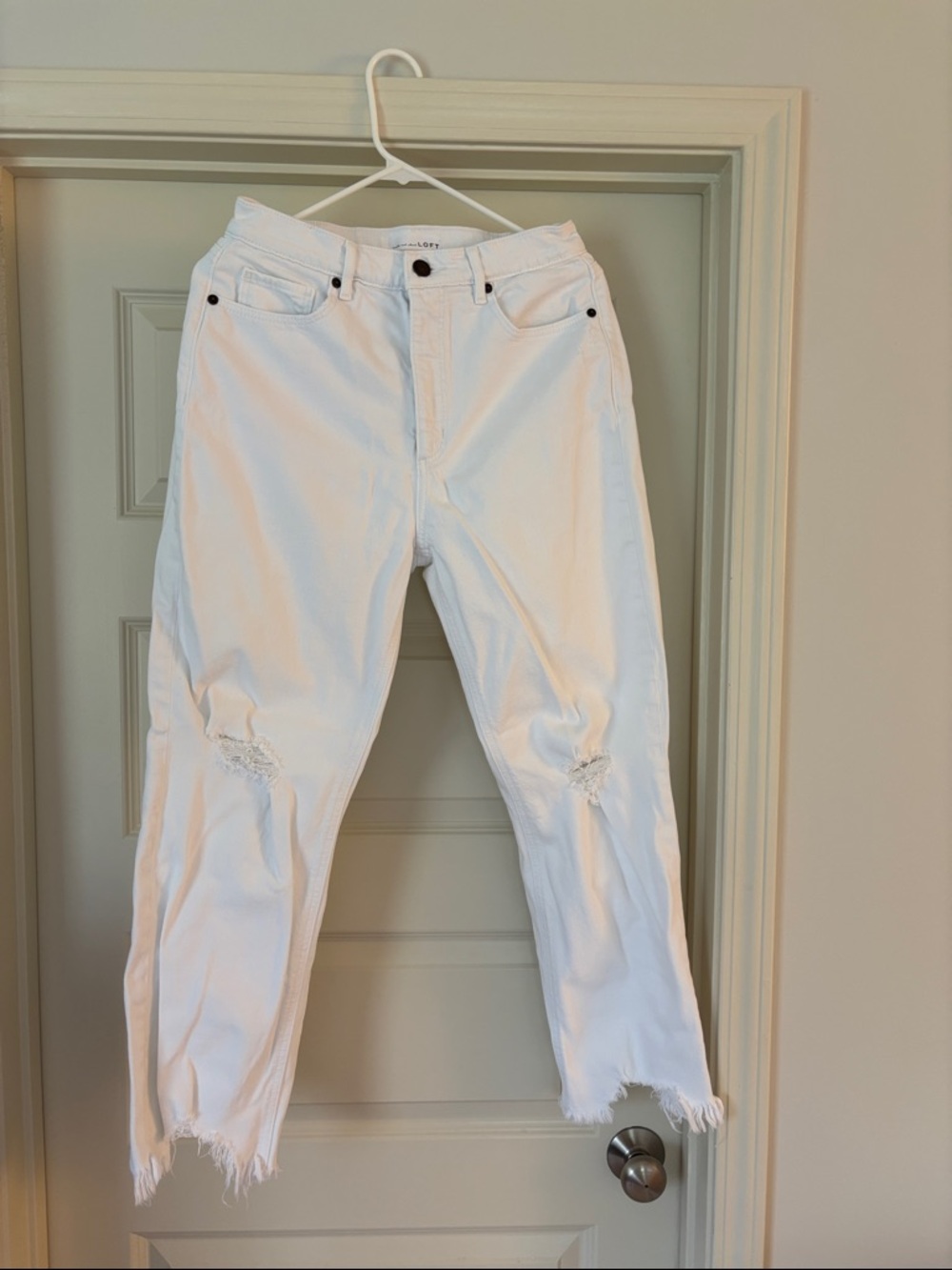 LOFT White Straight-Leg Distressed Jeans